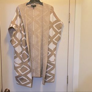 Lane Bryant Tan & White Diamond Print Stretch Hooded Vest Jacket Size 14/16
